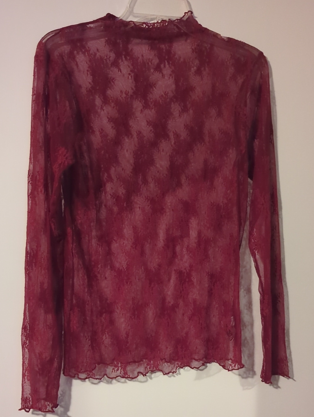 Zenana Outfitters Burgundy Sheer Lace Long Sleeve Top